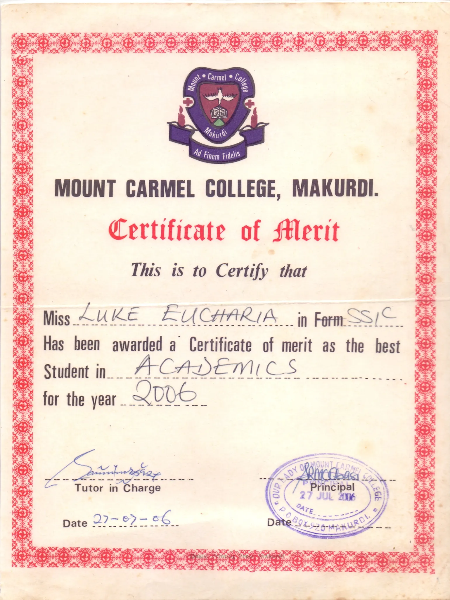 Certificate of Merit